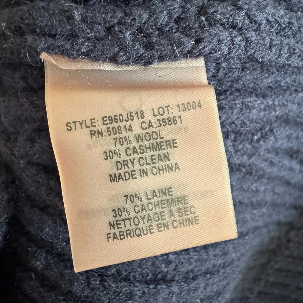 Elie‎ Tahari Womens Ribbed Wool Cashmere Mock Turtleneck Sweater Blue Large